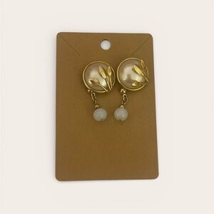 Elegant Gold and White Leaf Earrings